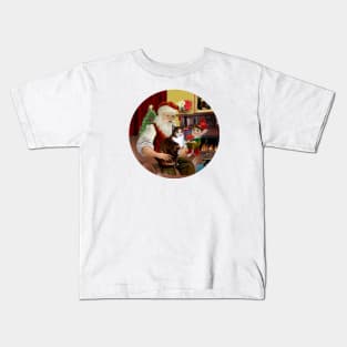 Santa at Home with His Calico Cat with a White Bib Kids T-Shirt